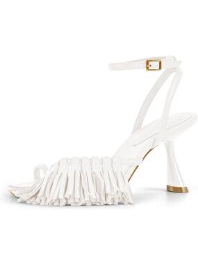 Fringe Toe Ring Ankle Strap Sandals with Tassels - Stylish Square Toe Party